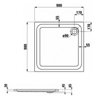 Laufen SOLUTIONS sprchová vanička akrylátová 900x900 mm, čtverec, bílá   H2115020000001